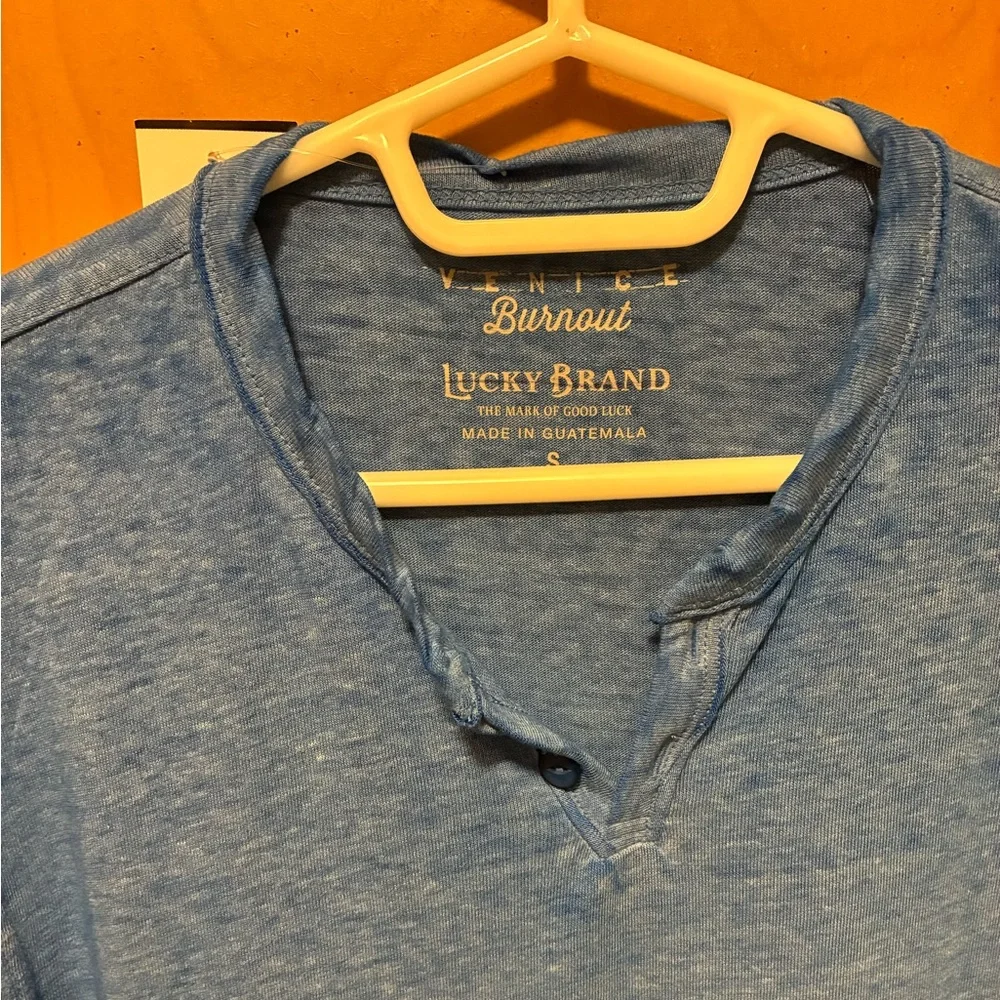 NWT Lucky Brand Mens Heather Blue Venice Burnout Notch Neck Long Sleeve Size S - Picture 8 of 13